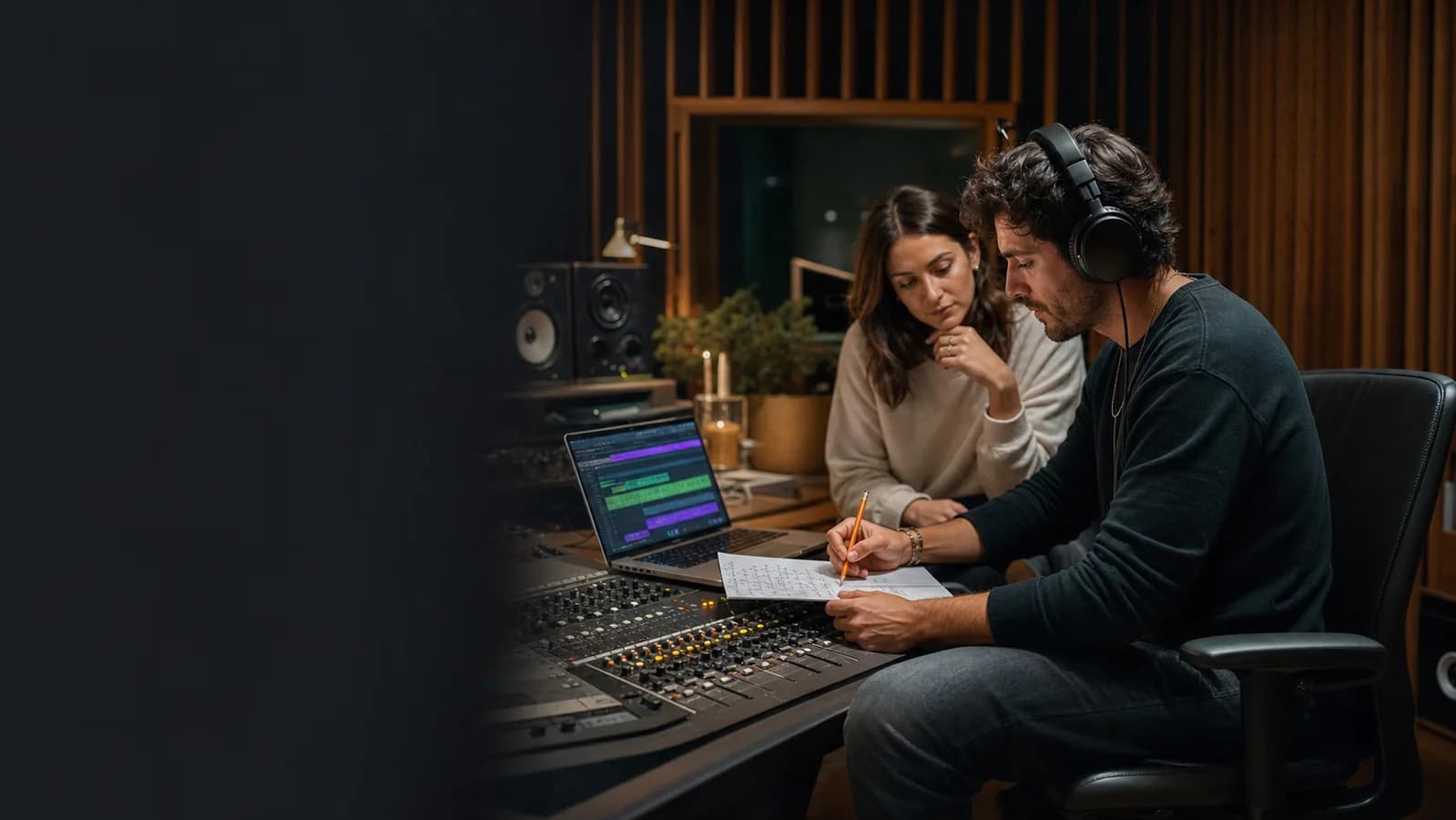 Productor musical creando una canción personalizada en estudio