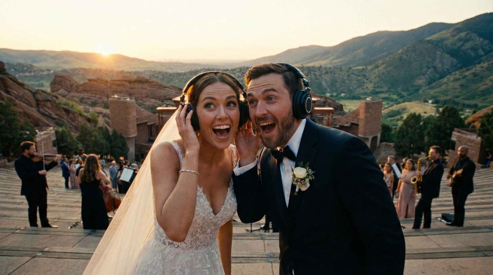 Pareja feliz en su boda celebrando